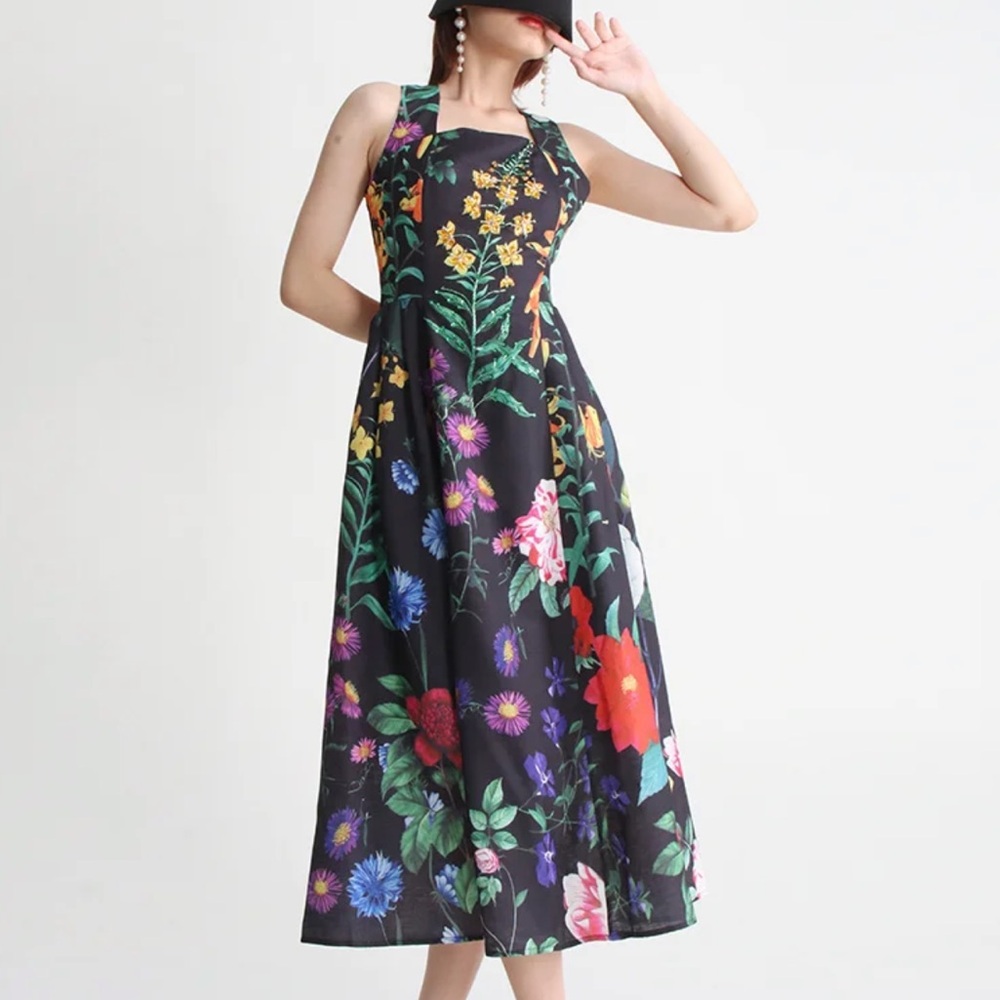 TwoTwinStyle Elora Dress Size XS Dark Floral Black Multi-Color  Short-sleeve